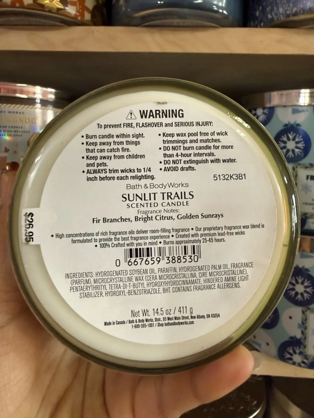 Bath & Body Works Sunlit Trails Candle - Olive Green and Light Blue - Picture 2 of 2